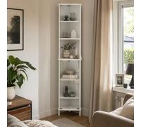 Caldion Vitrina con 4 puertas de cristal, diseño pop-up, vitrina de cristal con 5 estantes, armario de cristal para salón, cristal templado, 36,5 x 36,5 x 173 cm, color blanco