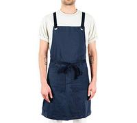 Caldo Delantal de cocina para hombre y mujer con espalda cruzada, diseño de chef o servidor profesional, estilo cruzado ajustable, de algodón rústico, de peso medio (azul marino)