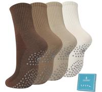 Caldodo Stoppersocken Damen 4Paar Yoga Socken 39-42, Geschenke für Frauen Rutschsocken Erwachsene Rutschsocken mit Noppen Pilates Socken Haussocken, Color marrón, 39-42