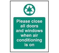 Caledonia Signs 16628A - Señal de plástico rígido con texto en inglés "Please Close All Doors and Windows When Air Conditioning is on", 100 mm x 75 mm