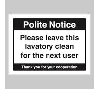 Caledonia Signs 17037E "Please Leave Lavatory Clean for the Next User - Señal de plástico rígido, 200 mm x 150 mm