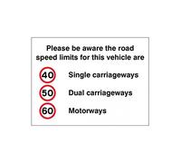 Caledonia Signs 21808E Please Be Aware The Road Speed Limits for This Vehicle are 40,50,60mph Sign, Vinilo autoadhesivo, 200 mm x 150 mm