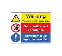 Caledonia Signs 26274K "Multi Hazard Area, No Unauthorised Admittance, Visitors Reception" Sign, Vinilo autoadhesivo, 400 mm x 300 mm