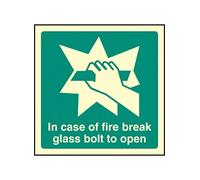 Caledonia Signs 42043U In Event of Fire, perno de cristal para abrir cartel, luminiscente de fotos, autoadhesivo, vinilo, 100 mm x 100 mm