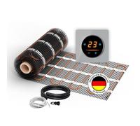 Calefacción eléctrica por suelo radiante: Estera de calefacción de doble cableado WARMON ULTRA de 200 W/m² con termostato WiFi OKE-25 Touch y marco de cubierta de vidrio Garda negro, Termostato: OKE25