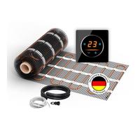 Calefacción eléctrica por suelo radiante: WARMON Ultra 200 W/m² con termostato WiFi OKE-25 Touch y marco de cristal Garda negro, termostato: OKE25 Garda negro, tamaño de la alfombra: 2,5 m²