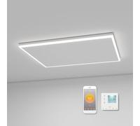 Calefacción infrarroja, montaje en techo, 590 W, con iluminación LED, calefacción infrarroja, con termostato, control remoto por aplicación, panel calefactor eléctrico, 88 x 63 cm