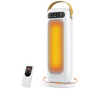 Calefactor Bajo Consumo, 1500W PTC Calefactor Ceramico Electrico, 4 Modos con Control Remoto, Protección Contra Sobrecalentamiento y Vuelco, Temporizador de 1 a 10 h, para Oficina, Dormitorio y Casa