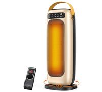 Calefactor Bajo Consumo, 1500W PTC Calefactor Ceramico Electrico, 4 Modos con Control Remoto, Protección Contra Sobrecalentamiento y Vuelco, Temporizador de 1 a 10 h, para Oficina, Dormitorio y Salon