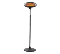 Calefactor Exterior de Cuarzo Austral 2000W Negro con pie, 3 elementos y protección IP34. Orientable 360º, perfecto para calentar espacios exteriores. Dimensiones: 50,5 x 50 cm.