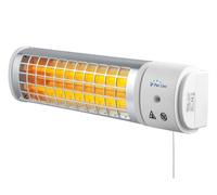 Calefactor halógeno con protección ipx4. diseño en forma de torre con 2 niveles de calor (600/1200w). termostato regulable e interruptor de apagado de seguridad. fabricado en metal. mide 55x13x10 cm y