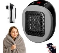 Calefactor Portátil Luna Para Dormitorio Y Oficina, Mini Calefactor Enchufable Con Mando A Distancia, Calentamiento Cerámico Rápido En 3 Segundos Y Temporizador De 12 Horas Gray