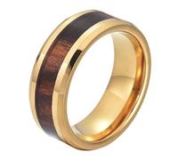 Calefee Anillo de compromiso de acero inoxidable para hombre, anillos grabados para mujer, carburo de tungsteno, banda dorada, 8 mm de ancho, incrustaciones de madera, talla 5 a 14, 9, Metal, Sin