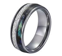 Calefee Anillo de compromiso de acero inoxidable para hombre, anillos personalizables para mujer, carburo de tungsteno, 8 mm de ancho, incrustaciones de metal y concha, talla 5 a 14, 10, Metal, Sin