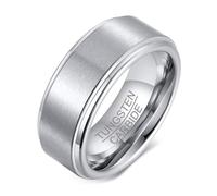 Calefee Anillo de compromiso grabado para hombre, carburo de tungsteno, banda cepillada de 8 mm de ancho, talla 5 a 14, 9, Metal, Sin piedras preciosas