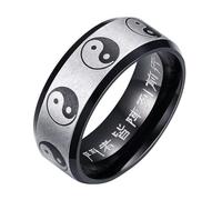 Calefee Anillo de compromiso para hombre, de acero inoxidable, grabado con mantra de 9 palabras, Yin Yang, talla J a Z+1, V 1/2, Metal, Sin piedras preciosas
