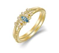 Calefee Anillo de compromiso para mujer de oro 375,585,750, 2 unidades, con aguamarina y circonita, joyas de oro auténtico, tallas 47 a 65, 63 (20.1), Metal precioso, Aguamarina sintética Zirconia