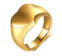 Calefee Anillo de compromiso para mujer, sencillo, de acero inoxidable, para hombre, anillo de sellado, ancho de 12 mm, forma de corazón, tallas 47 a 72, 49 (15.6), Metal no precioso, Sin piedras