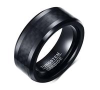 Calefee Anillo de promesa para él, anillos personalizados de carburo de tungsteno con incrustaciones de fibra de carbono de 8 mm de ancho, tamaño 5 a 14, 10, Metal, Sin piedras preciosas