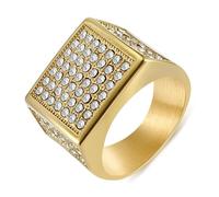 Calefee Anillo de sello para hombre, anillo grabado para hombre, acero inoxidable, 17 mm de ancho, letrero helado, talla 5 a 14, 11, Metal, Zirconia cúbica