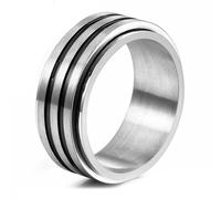 Calefee Anillo giratorio para hombre, antiestrés, anillo de compromiso para hombre, acero inoxidable, giratorio, cepillado, 7,6 mm de ancho, tallas 47 a 72, 14, Metal no precioso, Sin piedras