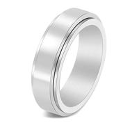 Calefee Anillo giratorio para la ansiedad, anillos personalizados para mujer, de acero inoxidable, giratorio, liso, 6 mm de ancho, tamaño 5 a 14, 7, Metal, Sin piedras preciosas