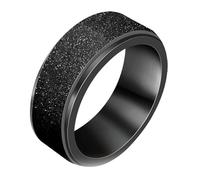 Calefee Anillo para ansiedad para mujer, anillo de promesa personalizado de acero inoxidable giratorio negro mate de 7,8 mm de ancho, talla J a Z+1, L 1/2, Metal, Sin piedras preciosas