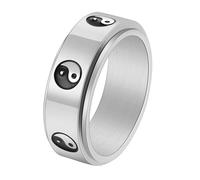 Calefee Anillo para ansiedad para mujer, anillos de promesa grabados, de acero inoxidable, banda Yin Yang de 8 mm de ancho, giratorio, tamaño 5 a 14, 6, Metal, Sin piedras preciosas
