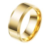 Calefee Anillo para hombre, anillos de compromiso grabados para mujer, acero inoxidable, 8 mm de ancho, banda lisa con borde biselado, talla 5 a 14, 9, Metal, Sin piedras preciosas