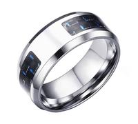 Calefee Anillos de acero inoxidable para hombre, anillo de promesa personalizado de 8 mm de ancho, banda pulida con incrustaciones de fibra de carbono, talla 5 a 14, 10, Metal, Sin piedras preciosas