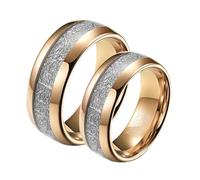 Calefee Anillos de aniversario para pareja, juego de anillos de boda a juego para él y ella, de tungsteno, ajuste cómodo, anillo de oro rosa de 8 mm con incrustaciones de metal, Women P 1/2 + Men T