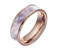 Calefee Anillos de boda sencillos de acero inoxidable para mujer, anillo de compromiso, 6 mm de ancho con nácar, tallas 47 a 72, 62 (19.7), Metal no precioso, Sin piedras preciosas