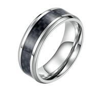 Calefee Anillos de compromiso para hombre, sencillos anillos de acero inoxidable, anillos de boda, anillo ancho de 8 mm, borde biselado con carbono, tallas 47 a 72, 65 (20.7), Metal no precioso, Sin