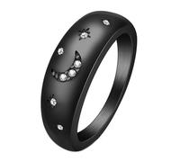 Calefee Anillos de compromiso para mujer, sencillos y sencillos, de acero inoxidable, para mujer, con estrella de luna, ancho de 7 mm, con circonitas, tallas 47 a 72, 14, Metal no precioso, Zirconia