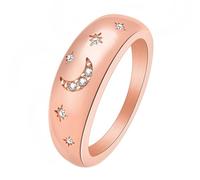 Calefee Anillos de compromiso para mujer, sencillos y sencillos, de acero inoxidable, para mujer, con estrella de luna, ancho de 7 mm, con circonitas, tallas 47 a 72, 49 (15.6), Metal no precioso