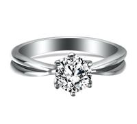 Calefee Anillos de compromiso solitarios para mujer, anillo personalizado para mujer con diamantes de imitación de 6 mm, talla J a Z+1, N 1/2, Metal, Zirconia cúbica
