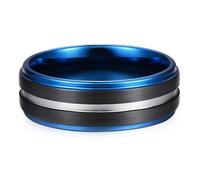 Calefee Anillos de moda para hombre, anillo de promesa grabado de carburo de tungsteno, 8 mm de ancho, banda cepillada con ranura, talla 5 a 14, 10, Metal, Sin piedras preciosas