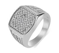 Calefee Anillos de sello para hombre, anillos personalizados para hombre, acero inoxidable, 16 mm de ancho, letrero helado, talla 5 a 14, 9, Metal, Zirconia cúbica