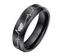 Calefee Anillos de tungsteno para hombre, anillo personalizado para mujer, banda de 6 mm de ancho con patrón de latido de corazón, talla 5 a 14, 5, Metal, Sin piedras preciosas