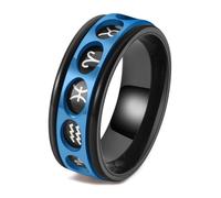Calefee Anillos giratorios para la ansiedad para hombres, anillos de acero inoxidable grabados, personalizables, 8 mm de ancho, banda giratoria del zodiaco, talla 5 a 14, 7, Metal, Sin piedras