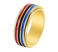 Calefee Anillos giratorios para mujer para ansiedad, anillo de promesa personalizado de acero inoxidable con banda de arco iris giratoria de 8 mm de ancho, tamaño 5 a 14, 7, Metal, Sin piedras