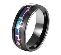 Calefee Anillos para el pulgar para hombre, anillo de compromiso de tungsteno para mujer, grabado de 8 mm de ancho, banda negra, latido del corazón, talla 5 a 14, 6, Metal, Sin piedras preciosas