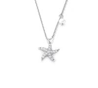 Calefee Collar de boda de oro blanco 9 K/14 K/18 K, colgante collar estrella marina mujer con diamante Lab y perla, cadena ajustable 40 + 5 cm, 40+5cm, Oro Piedra, Diamante sintético Perla