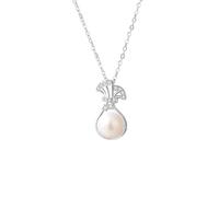 Calefee Collar de boda para mujer de oro blanco de 18 quilates/14 quilates/9 kt, collar con colgante con bolsa para dinero con perla de agua dulce y diamante sintético, cadena ajustable 40 + 5 cm, 40+