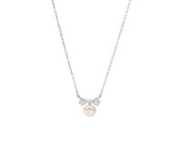 Calefee Collar de oro blanco para mujer 750/585/375, collar colgante lazo con perla y diamante creado, cadena ajustable 40 + 5 cm, 40+5cm, Oro Piedra, Perla Diamante sintético