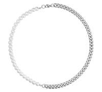 Calefee Collar de perlas para hombre, color blanco, con cadena ajustable de 45 cm a 55 cm de largo, joya para hombre, 45cm, Perla, No es una piedra preciosa