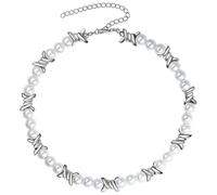 Calefee Collar de perlas para hombre, color blanco, con cadena ajustable de 45 cm a 55 cm de largo, joya para hombre, 45+10cm, Perla, No es una piedra preciosa