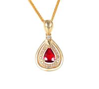 Calefee Collar de rubí creado, collar de oro amarillo con piedra natal de julio para novia con rubí creado de 0,25 quilates y diamante creado, cadena ajustable de 16 pulgadas y extensión de 2 pulgadas