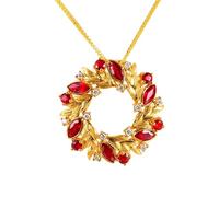 Calefee Collar de rubí creado en laboratorio, collar de oro amarillo para mujer, piedra natal de julio con rubí creado de 1,1 quilates y diamante creado, cadena ajustable de 40 cm y extensor de 5 cm