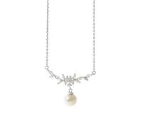 Calefee Collares de oro blanco de 9k/14k/18k para mujer, collares con colgante para novia, hojas elegantes con perlas y diamantes creados, 40+5cm, 40+5cm, Oro Gema, Perla Diamante sintético